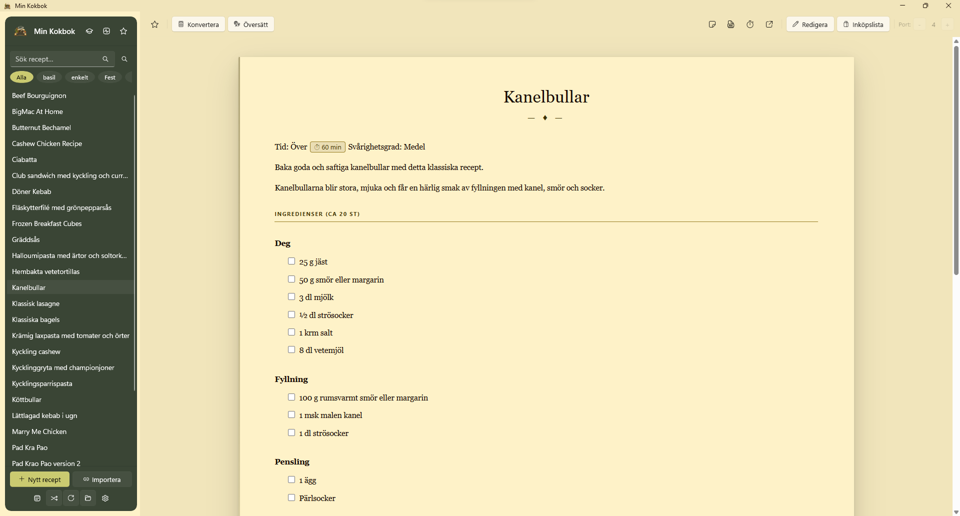 Recipe view